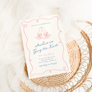 Invitation Fête de mariage rose et bleu dessinés à la main av