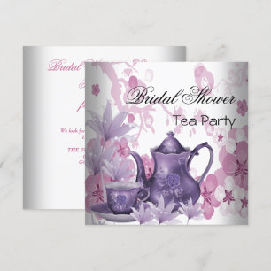 Invitation Fête de mariage rose et violet Tea Party