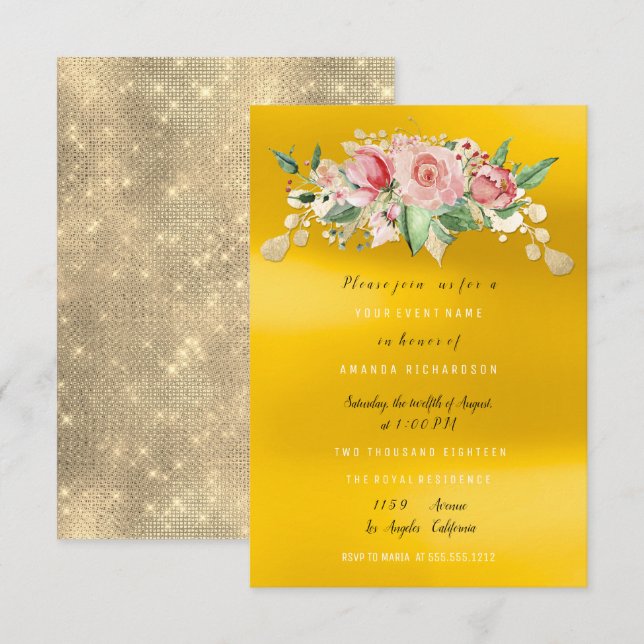 Invitation Fête de Mariage Rose Fleur Peinte Aquarelle (Devant / Derrière)