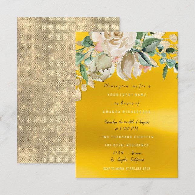 Invitation Fête de Mariage Rose Fleur Peinte Aquarelle (Devant / Derrière)