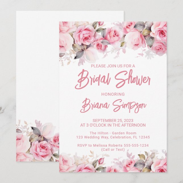 Invitation Fête de mariage Rose Florale  (Devant / Derrière)