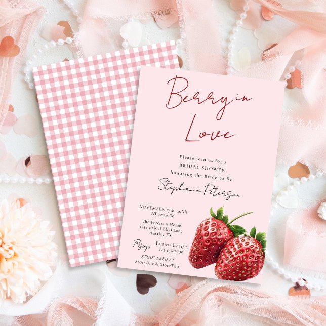 Invitation Fête de mariage Rose Fraise Baignée d'Amour (Créateur téléchargé)