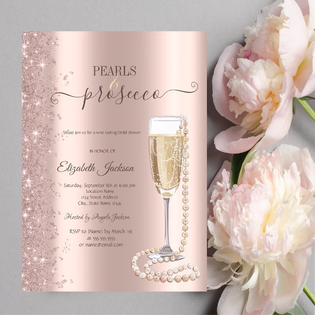 Invitation Fête de mariage Rose Gold Paillettes Perles & Pros (Créateur téléchargé)