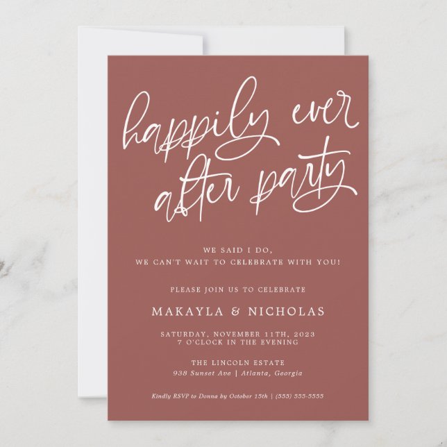 Invitation Fête de mariage Rose Happily Ever After (Devant)