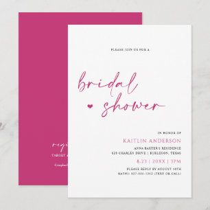 Invitation Fête de mariage Rose Magenta Écriture Manuscrite M