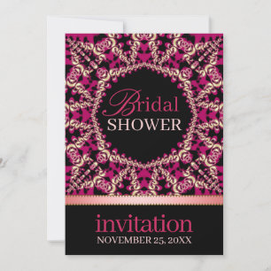 Invitation Fête de mariage rose noir florissant