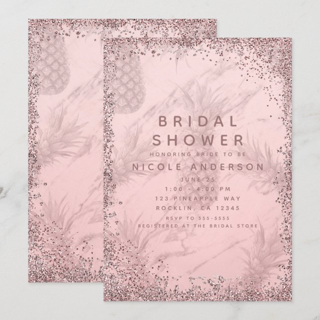 Invitation Fête de mariage Rose Pailleté Or Rose Glitter Citr (Devant / Derrière)