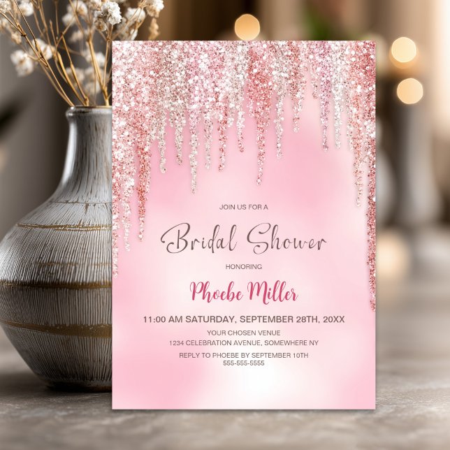 Invitation Fête de mariage rose pailletée (Créateur téléchargé)