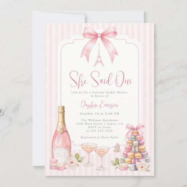 Invitation Fête de Mariage Rose Parisien (Devant)