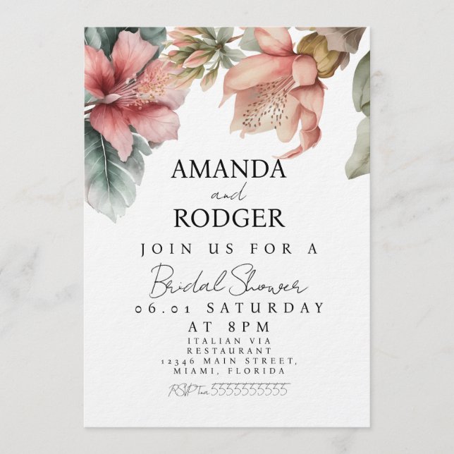 Invitation Fête de mariage rose pêche florale rêveuse (Devant)