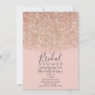 Invitation Fête de mariage rose poudré et or rose pailleté