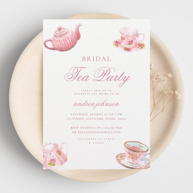 Invitation Fête de mariage rose poudré Tea Party  (Créateur téléchargé)