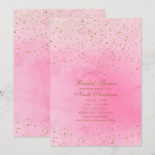 Invitation Fête de Mariage Rose Rosé et Paillettes Dorées