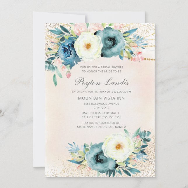 Invitation Fête de mariage rose turquoise blanc paillettes (Devant)