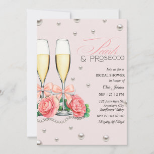 Invitation Fête de mariage Roses roses Perles et Prosecco