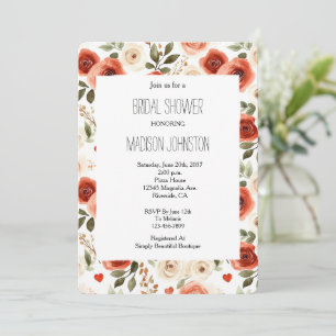 Invitation Fête de mariage rouge crème coeurs et fleurs