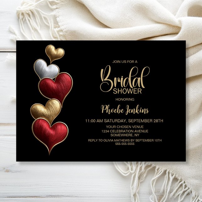 Invitation Fête de mariage rouge et or Cœurs (Créateur téléchargé)
