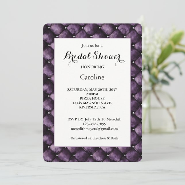 Invitation Fête de mariage Royal Carrés Violets (Debout devant)