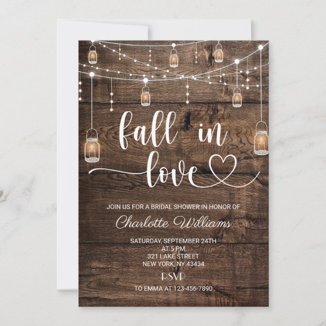 Invitation Fête de mariage rustique « À l'automne, je tombe a (Devant)