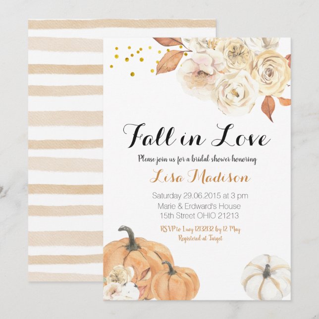 Invitation Fête de mariage Rustique Automne Citrouille Tomber (Devant / Derrière)