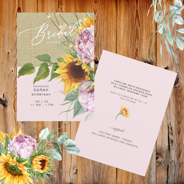 Invitation Fête de mariage rustique avec tournesols fleurs ro (Créateur téléchargé)