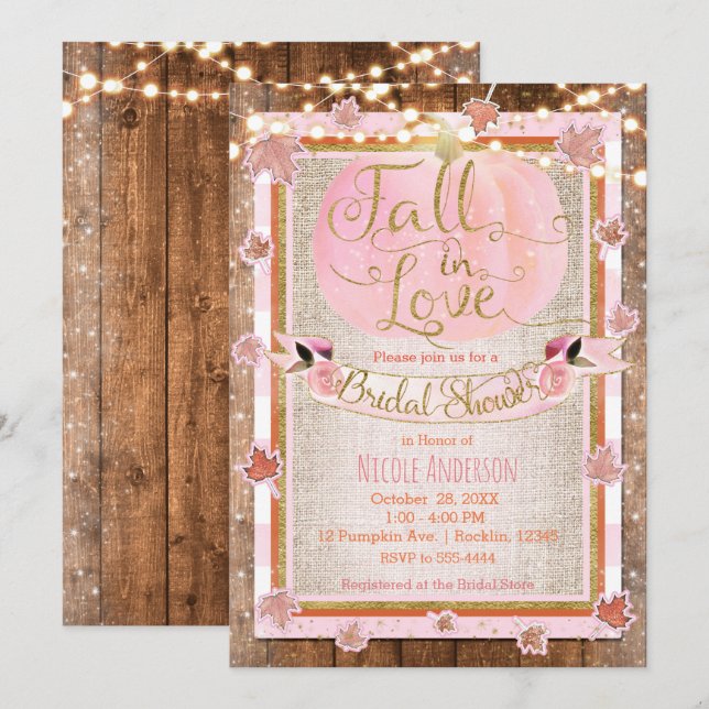 Invitation Fête de mariage rustique d'automne citrouille rose (Devant / Derrière)