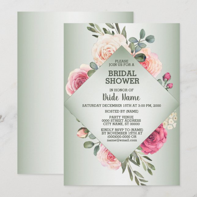 Invitation Fête de mariage rustique géométrique floral rose (Devant / Derrière)
