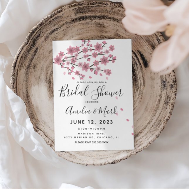 Invitation Fête de mariage Rustique Pétales de Cerisier en Fl (Créateur téléchargé)