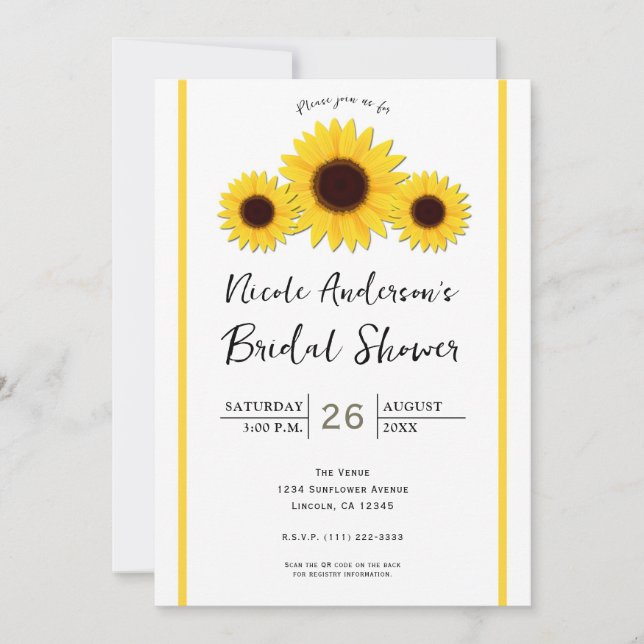 Invitation Fête de mariage rustique simple blanc tournesols (Devant)