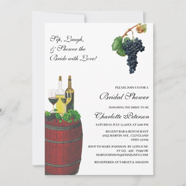 Invitation Fête de mariage rustique sur le thème du vin (Devant)