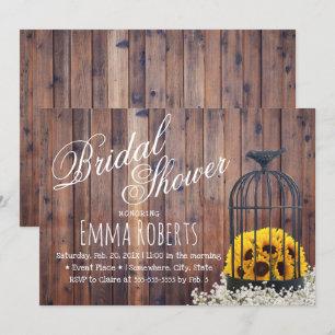 Invitation Fête de mariage rustique tournesol et cage à oisea