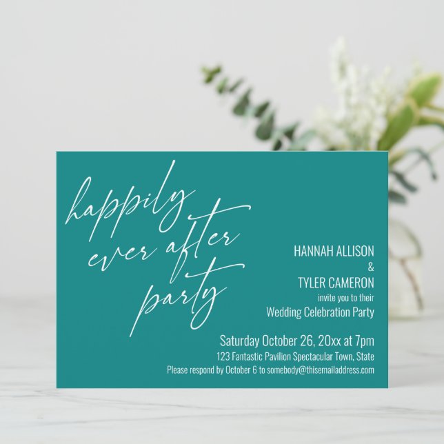 Invitation Fête de mariage sarcelle Happily Ever After (Debout devant)