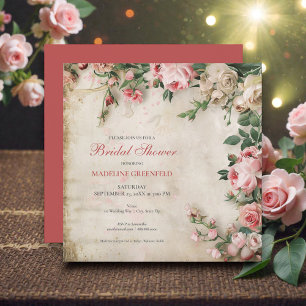 Invitation Fête de Mariage Shabby Chic Rose Floral