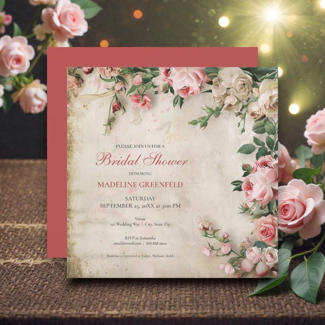Invitation Fête de Mariage Shabby Chic Rose Floral (Créateur téléchargé)