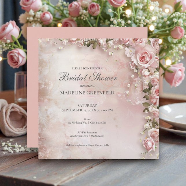 Invitation Fête de Mariage Shabby Chic Rose Floral (Créateur téléchargé)
