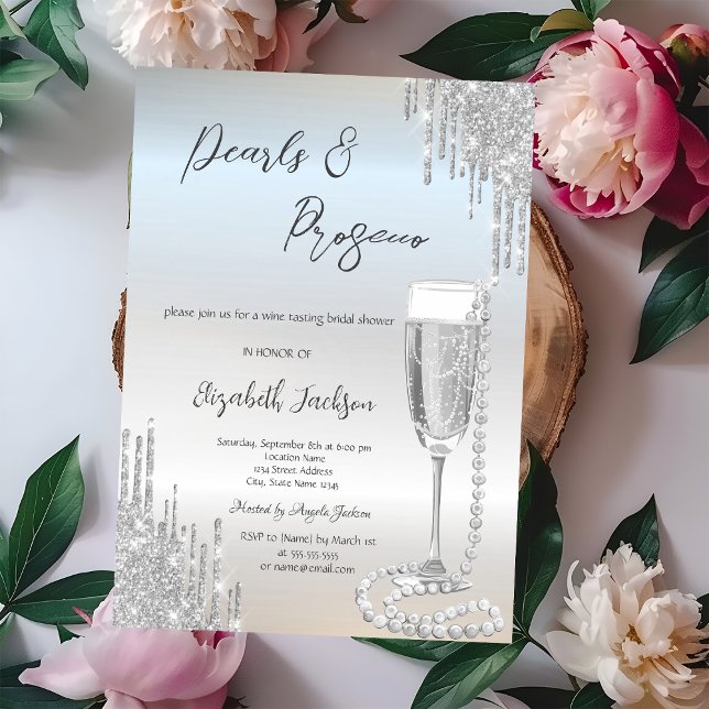 Invitation Fête de mariage Silver Drips Perles Prosecco  (Créateur téléchargé)
