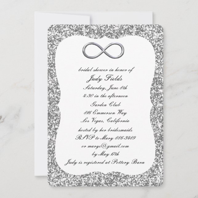 Invitation Fête de mariage Silver Glitter Silver Infinity (Devant)