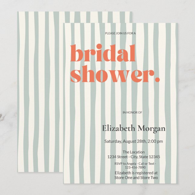 Invitation Fête de mariage simple aux rayures vertes rétro (Devant / Derrière)