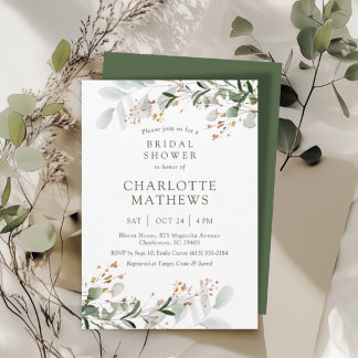 Invitation Fête de mariage simple avec aquarelle de feuillage