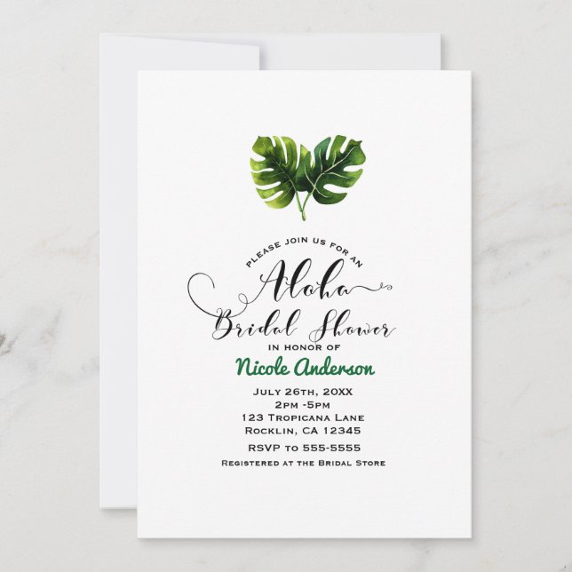 Invitation Fête de Mariage Simple et Élégant aux Feuilles Tro (Devant)