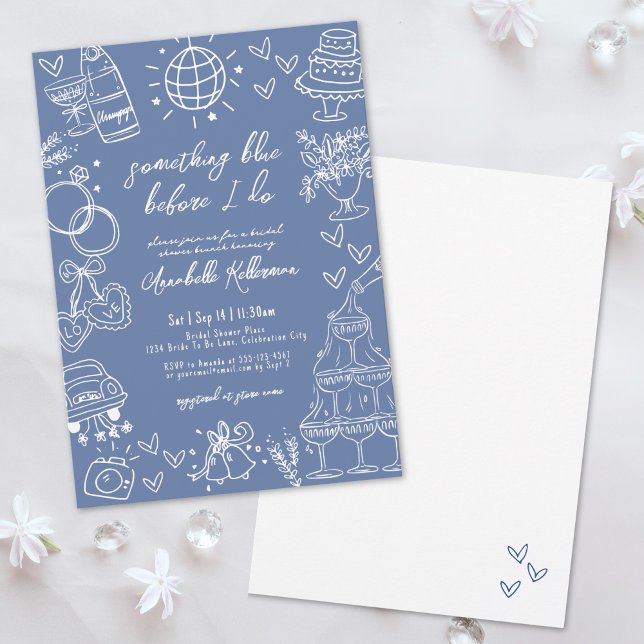 Invitation Fête de mariage Something Blue dessinée à la main (Hand Drawn Something Blue Bridal Shower Invitation)