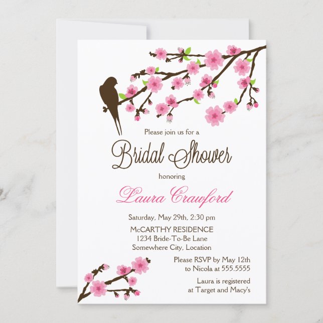 Invitation Fête de mariage sous les fleurs de cerisier et les (Devant)