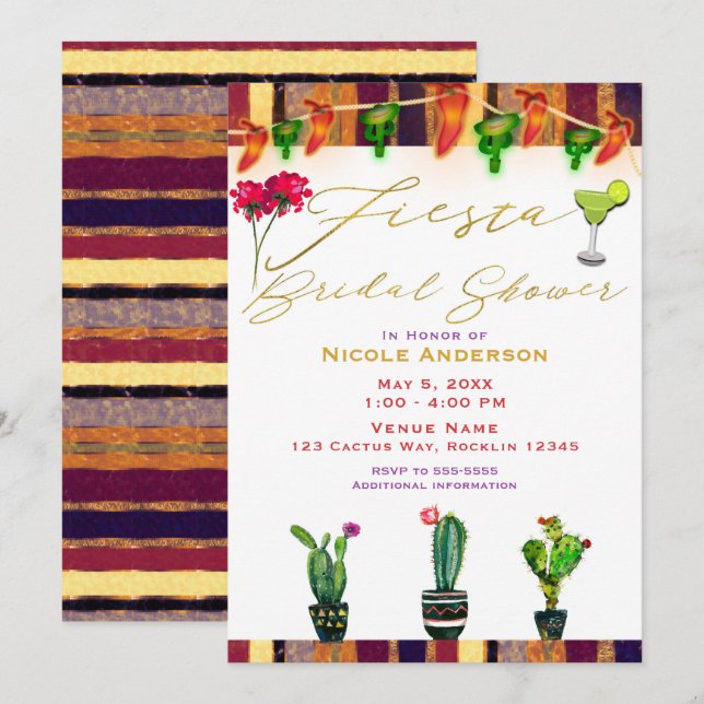 Invitation Fête de mariage Southwest Cactus Modern Fiesta (Devant / Derrière)