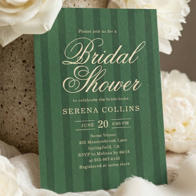 Invitation Fête de mariage Stripe Vintage Green (Créateur téléchargé)