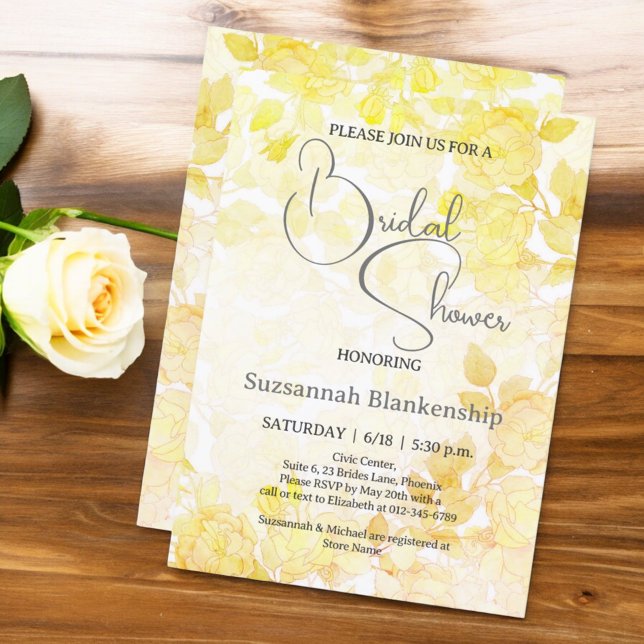 Invitation Fête de mariage subtile avec fond floral pastel  (pastel floral front and back bridal shower invitation)