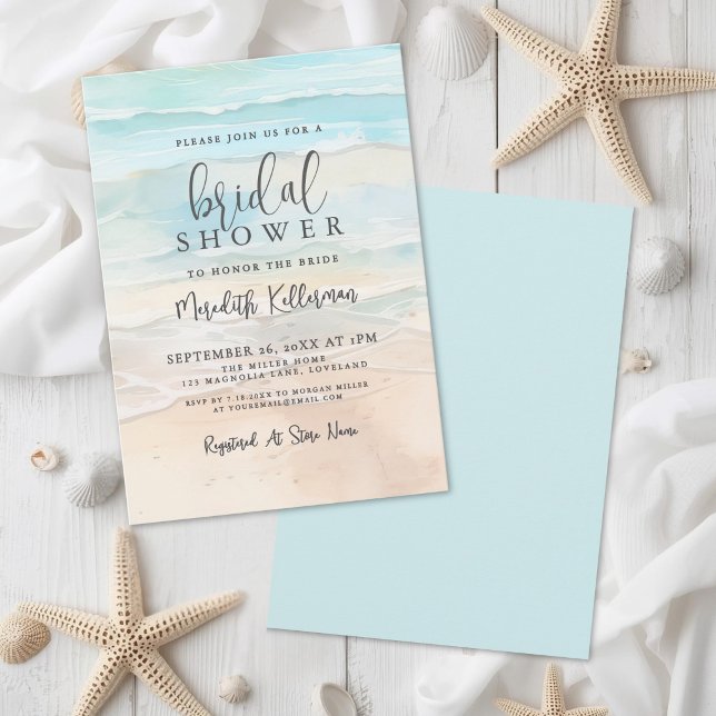 Invitation Fête de mariage sur le thème de la plage à l'aquar (Watercolor Beach Bridal Shower Invitation)