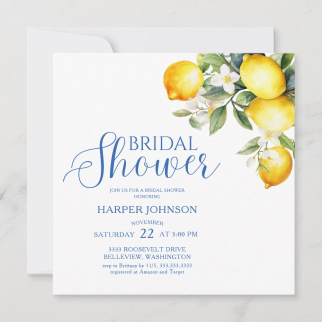 Invitation Fête de mariage sur le thème italien Bleu Citron (Devant)