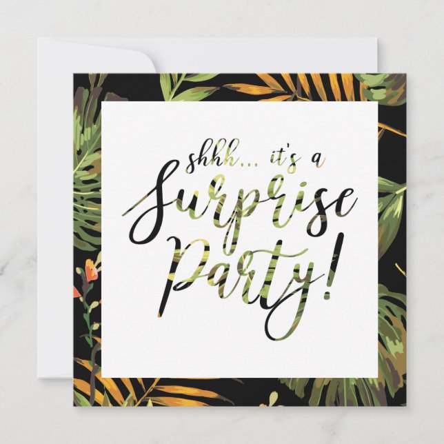 Invitation Fête de mariage surprise d'été tropical pour anniv (Devant)