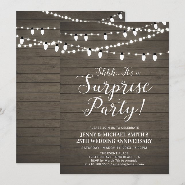 Invitation Fête de mariage surprise en bois rustique pour ann (Devant / Derrière)