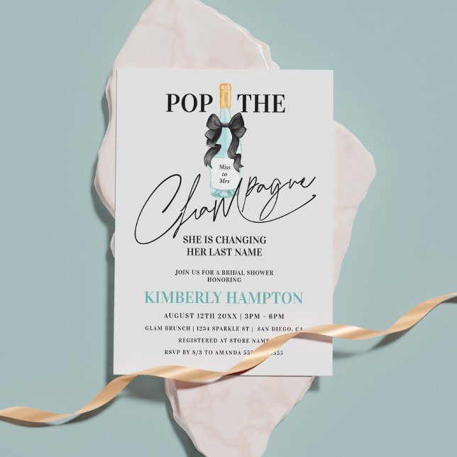 Invitation Fête de mariage Teal Blue Pop The Champagne (Créateur téléchargé)